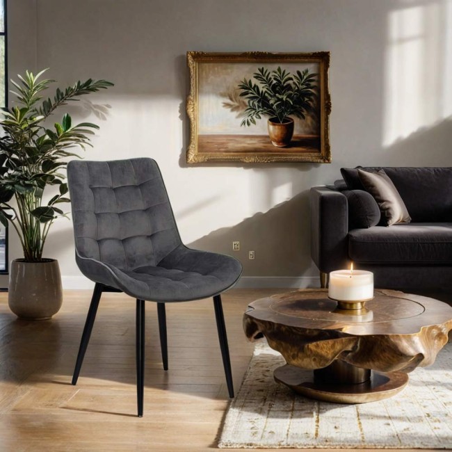 Scaun living tapitat cu catifea si picioare metalice BUC 206 gri Scaun living tapitat cu catifea si picioare metalice BUC 206 gri