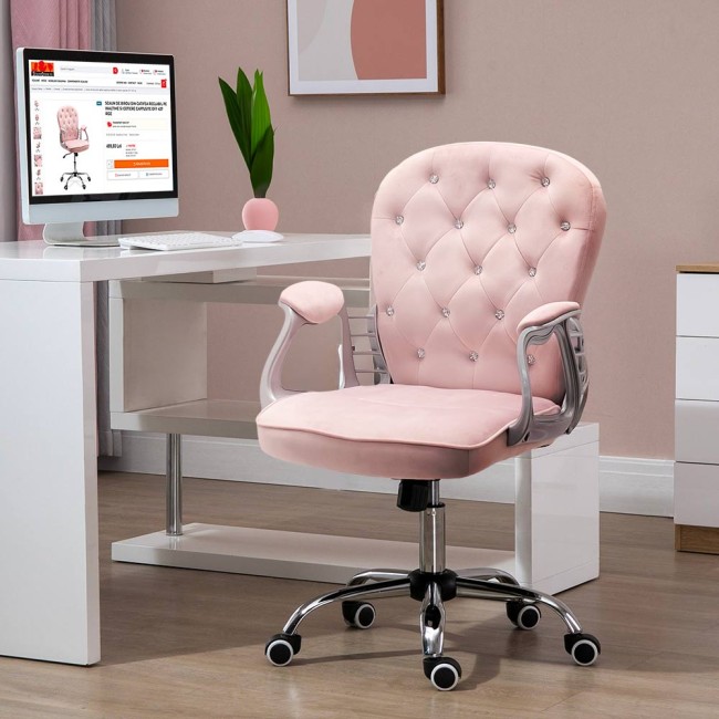 Scaun de birou OFF 437 – Design elegant și confort maxim Scaun de birou OFF 437 – Catifea roz, ergonomic, reglabil