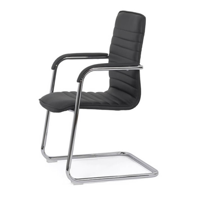 Scaun negru din piele ecologică cu cadru cromat și mânere metalice OFF 835 Scaun așteptare negru cu tapițerie piele ecologică și cadru cromat