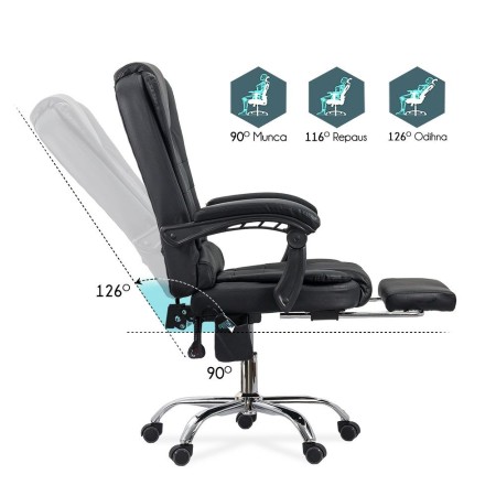 Scaun de birou cu masaj si suport picioare recliner OFF 418M negru