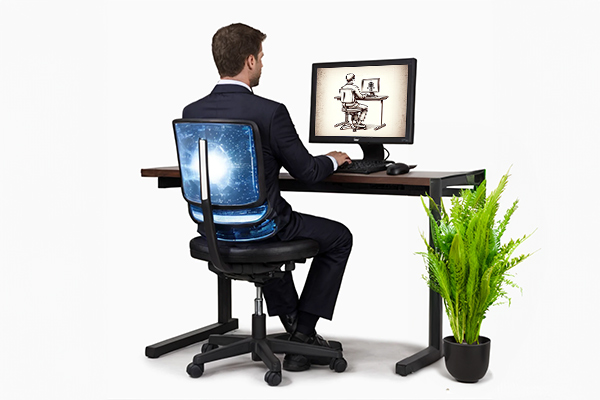 Postura corecta la birou prin sustinerea spatelui cu ajutorul spatarului scaunului